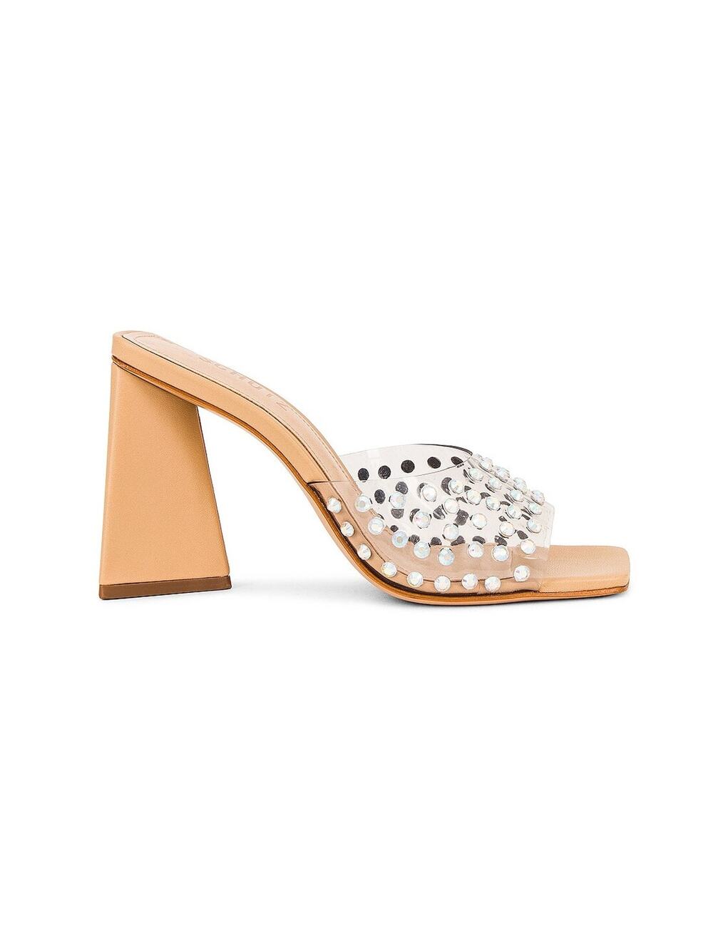 Schutz Embellished Light Nude Lizah Mule Sandals Size 10